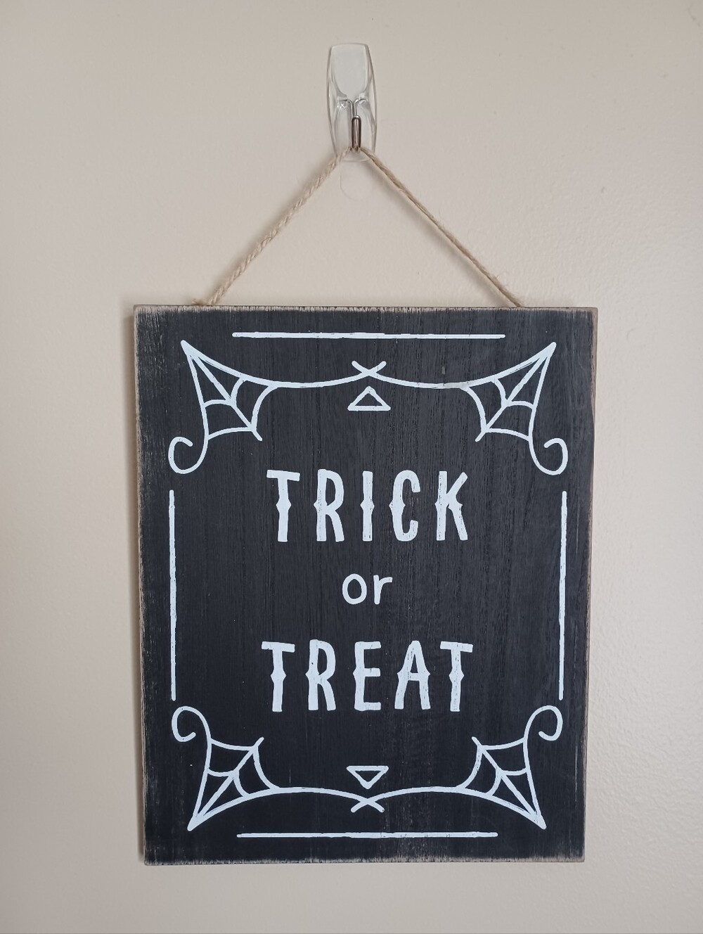 Trick Or Treat Black And White Spider Webs Halloween Wall Hanging Sign Holiday
